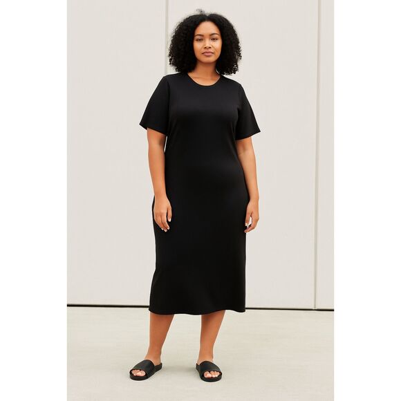 UNIVERSAL STANDARD Black Ribbed Made in Peru Midi Dress Women's Size Small - Picture 1 of 8